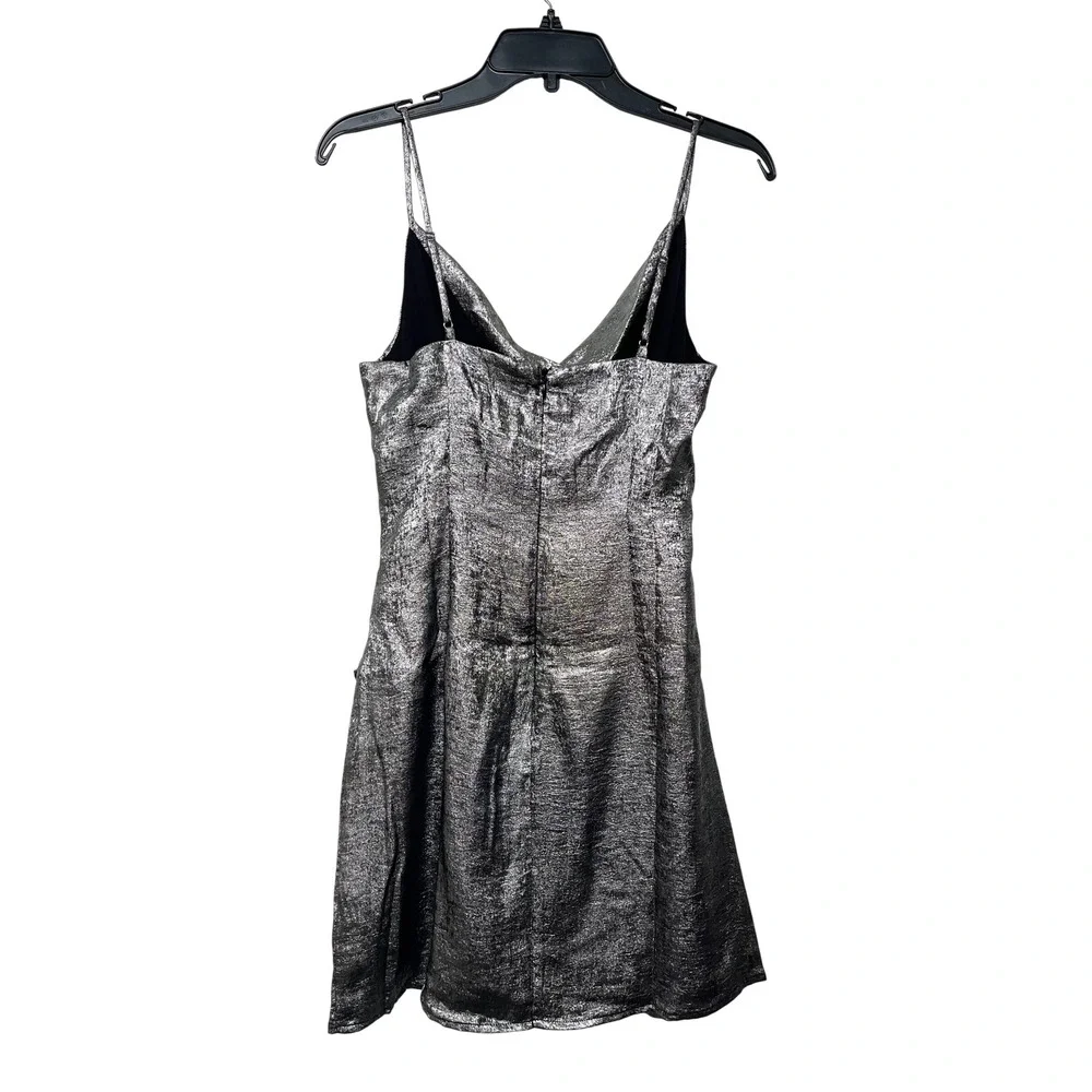 New ASTR the Label Silver Metallic Cowl Neck Ruched Mini Dress Size S